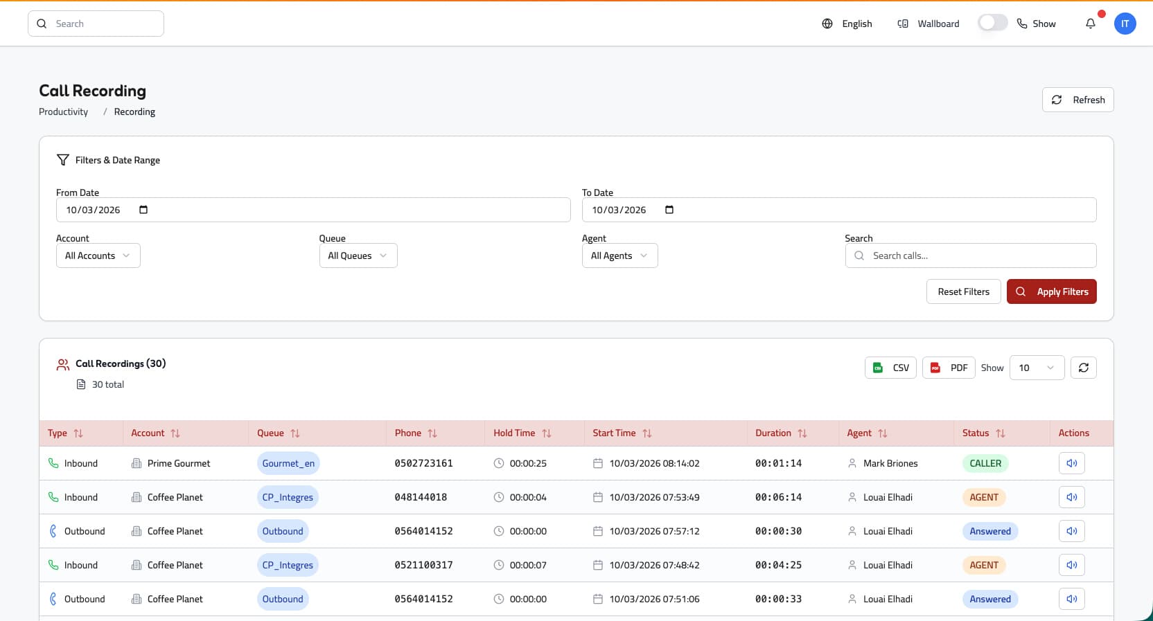 Call recording and quality controls
